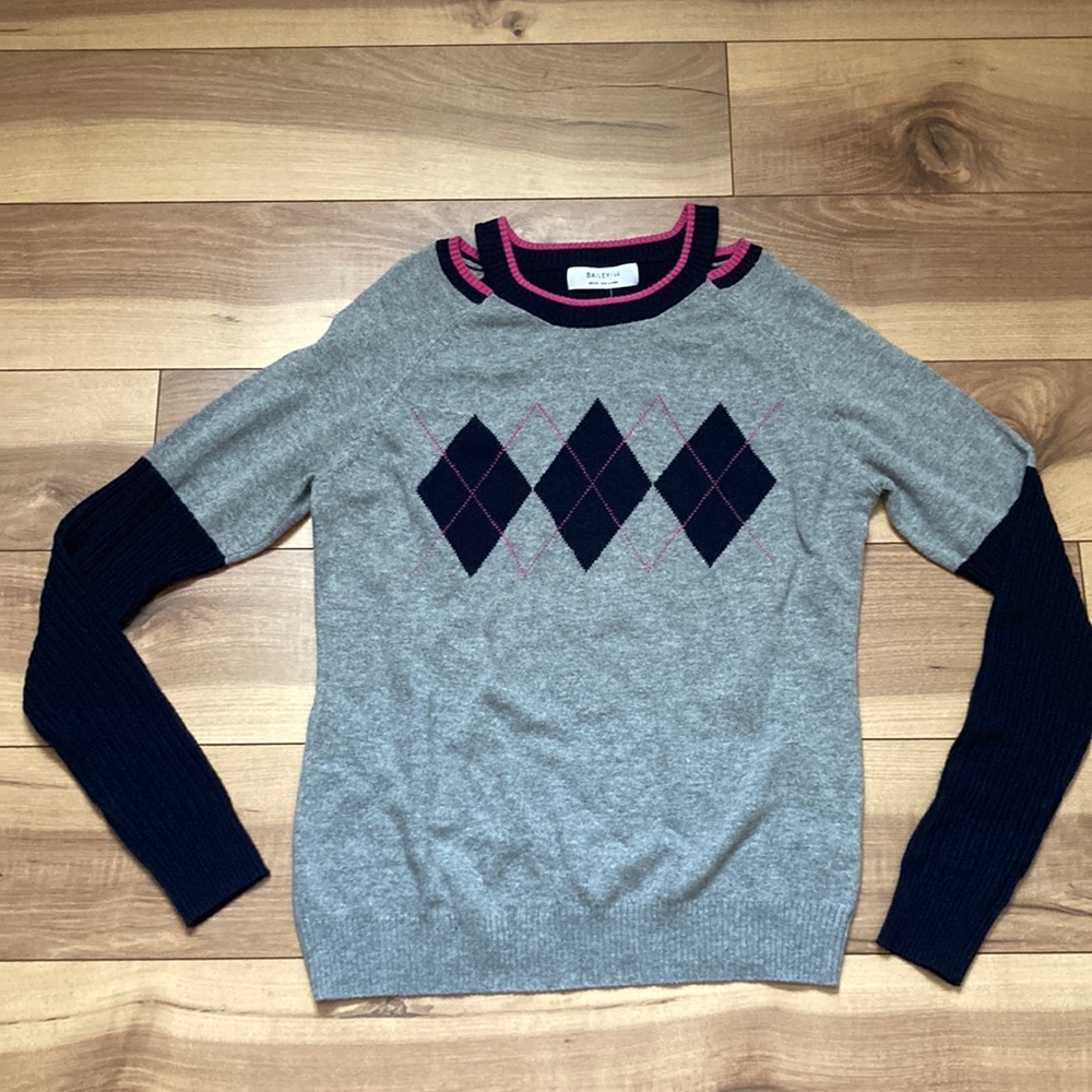 Bailey 44 Greta Argyle Crewneck Cut Out Sweater. Size M